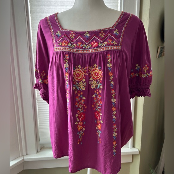 Savanna Jane Shirt Embroidery Floral Purple Women's Top Festival Boho Size Med - Picture 2 of 10